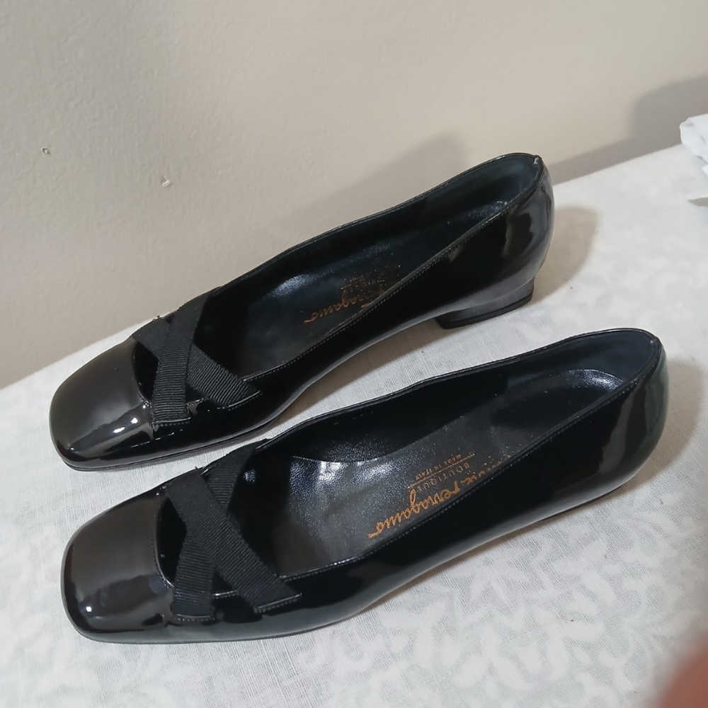 Black SALVATORE FERRAGAMO Labelle Nero Patent calf Leather Crossover 5.5B Shoes